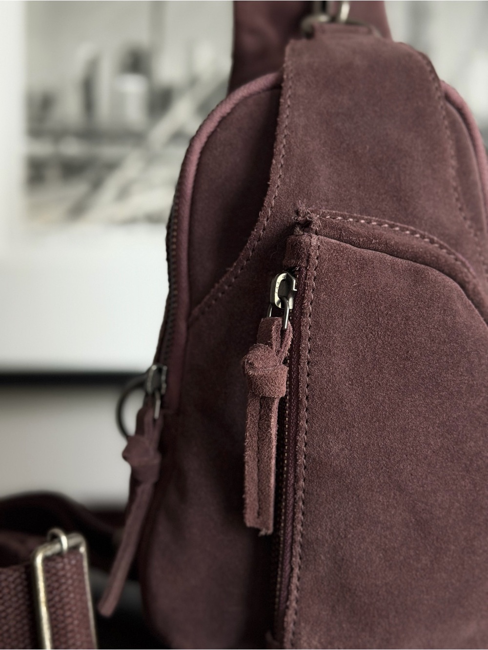 Free People Suede Sling Bag - Mauve Plum - Picture 5 of 9